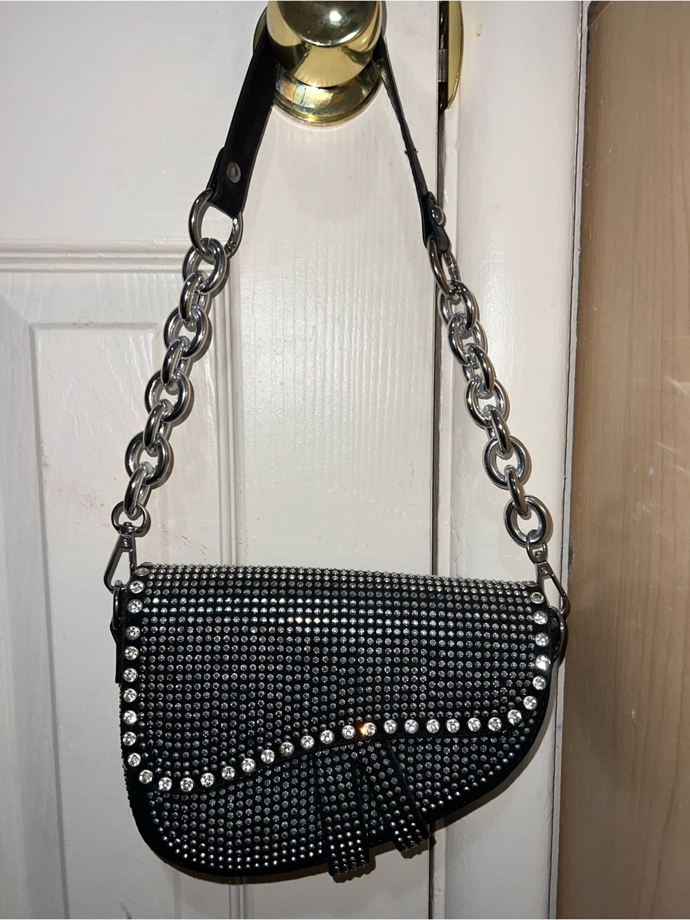 Black Rhinestone Shoulder Bag Y2K Glam Sparkly Purse